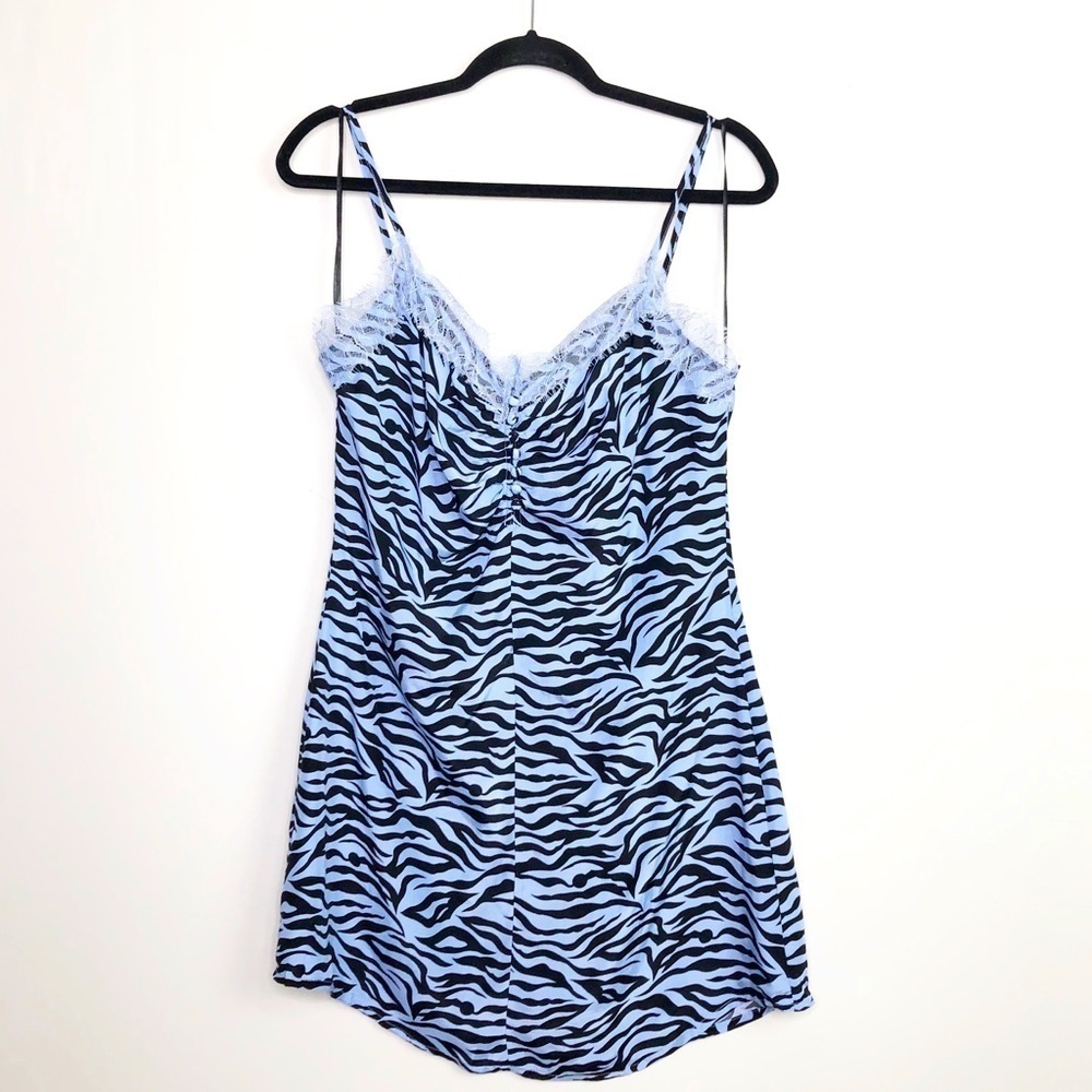 RE:NAMED Black and blue zebra striped mini slip dress